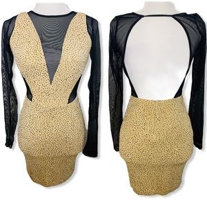 Gold glitter sheer dress long sleeve & open back